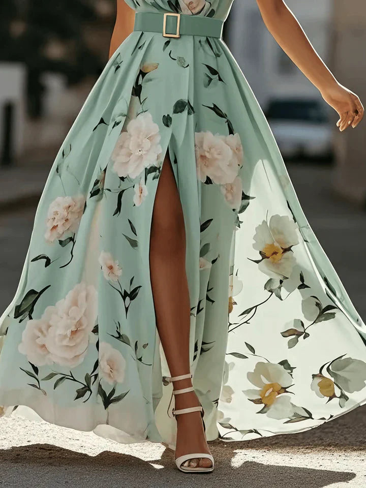 Sandra - Vestido largo floral de un solo hombro