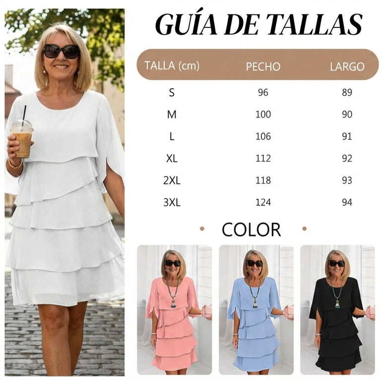Gema - Vestido elegante de capas y volantes