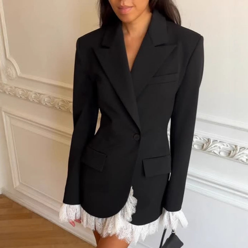 Pía - Vestido blazer con ribete de encaje