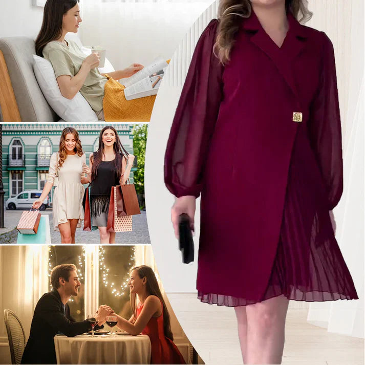 Nadia - Vestido con solapas y diseño plisado