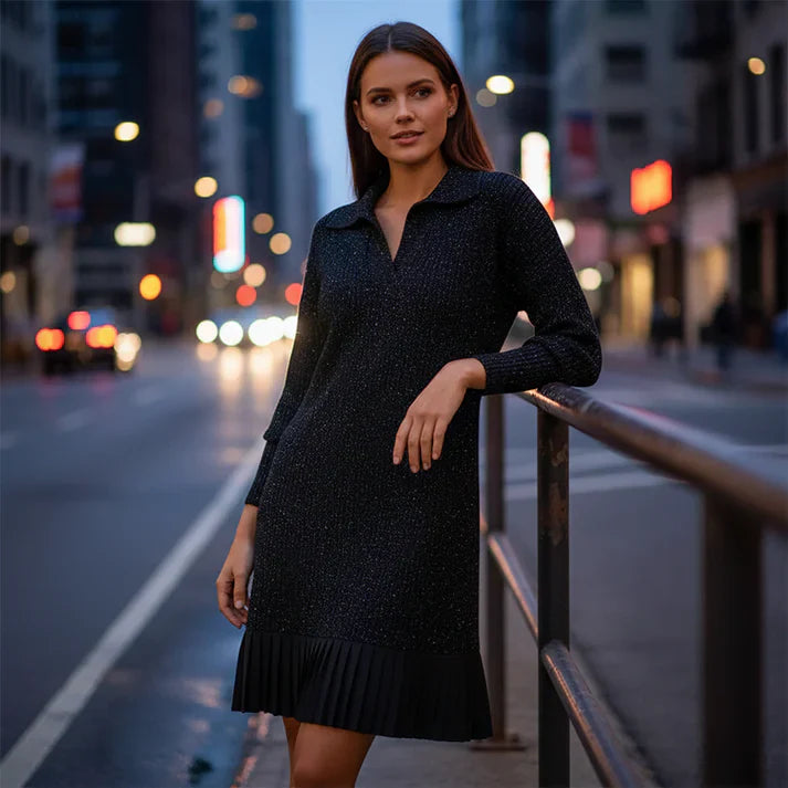 Rita - Vestido corto con solapa y brillo sutil