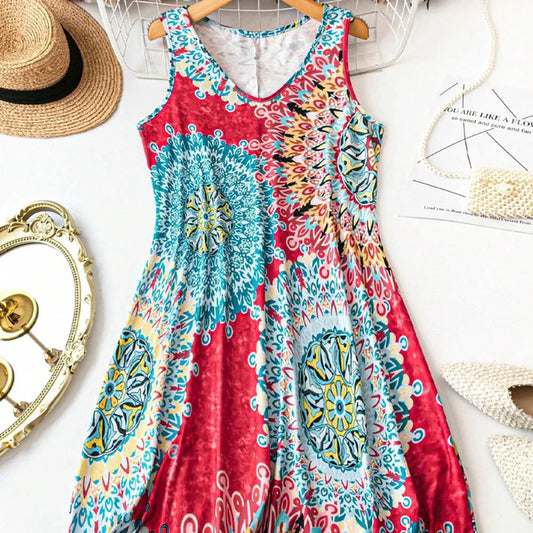 Beatriz - Vestido de verano estampado sin mangas de corte en A
