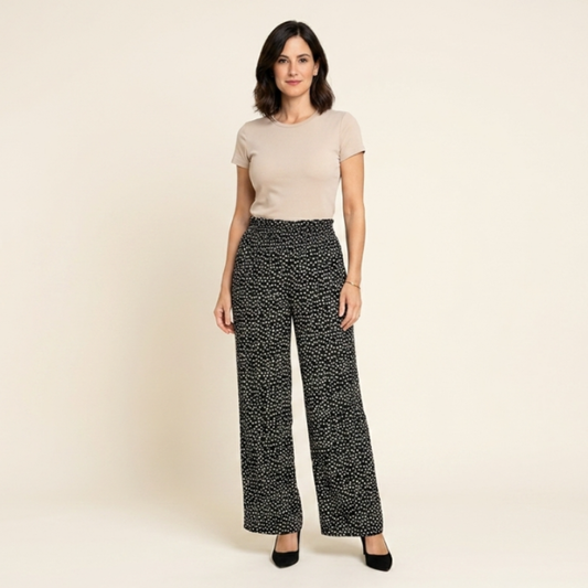 Clara - Pantalón ancho de tiro alto con cintura fruncida