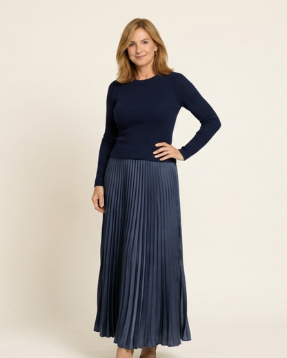 Almudena - Vestido maxi con jersey y falda plisada
