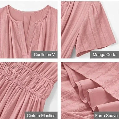 Valeria - Vestido largo de manga corta y cuello en V