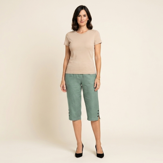Lorena - Pantalón capri liso con bolsillos laterales