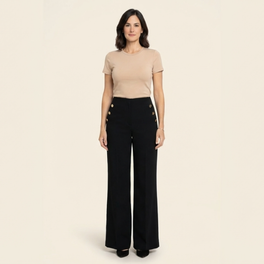 Mónica- Pantalón elástico de tiro alto y botones dorados