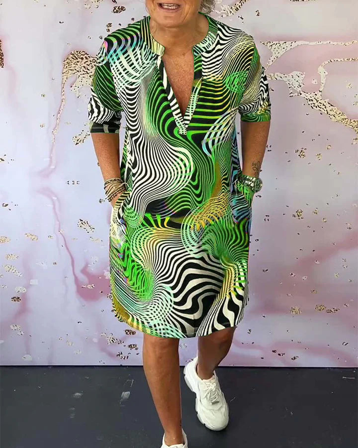 Ona - Vestido colorido con cuello en V