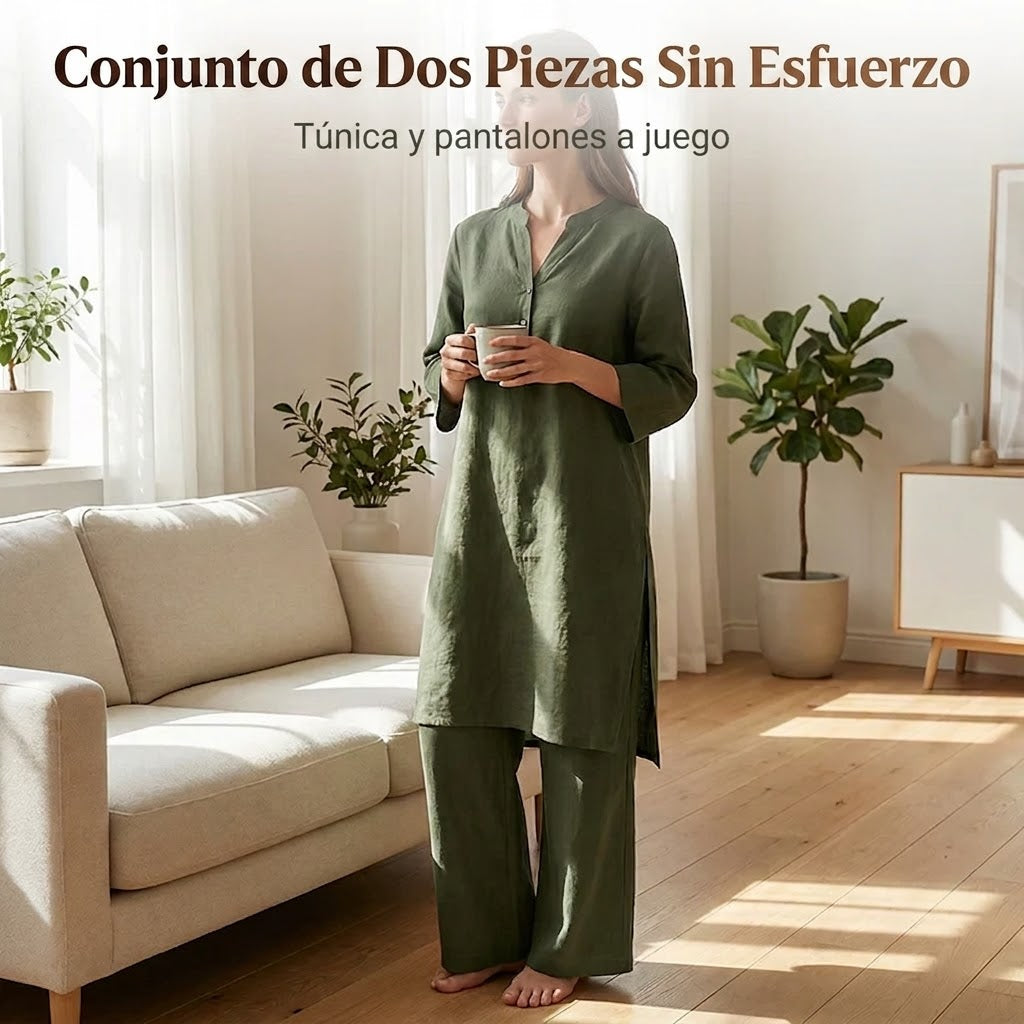 Aitana - Conjunto fluido de túnica larga y pantalón ancho