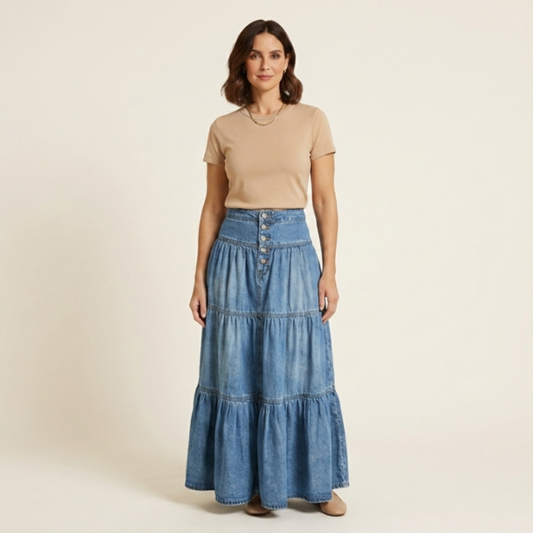 Elena - Falda vaquera con botones y estilo vintage