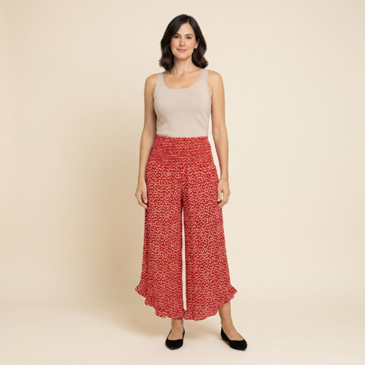 Adela - Pantalón fluido de lunares con volante