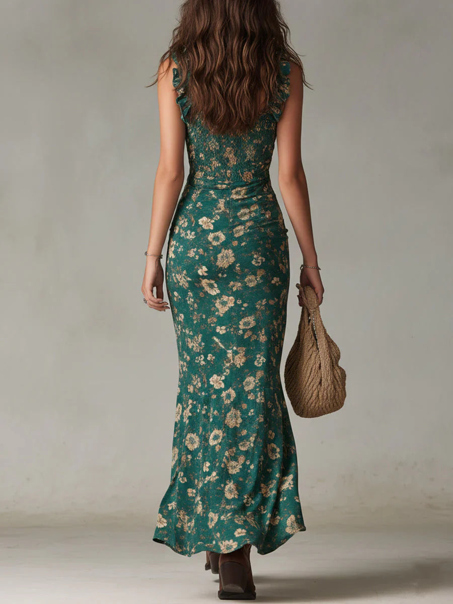 Helena - Vestido boho retro con volantes y abertura