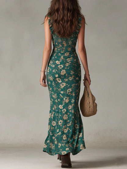 Helena - Vestido boho retro con volantes y abertura