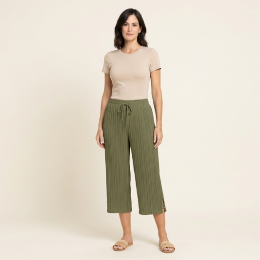 Iria - Pantalón capri acanalado de pierna ancha