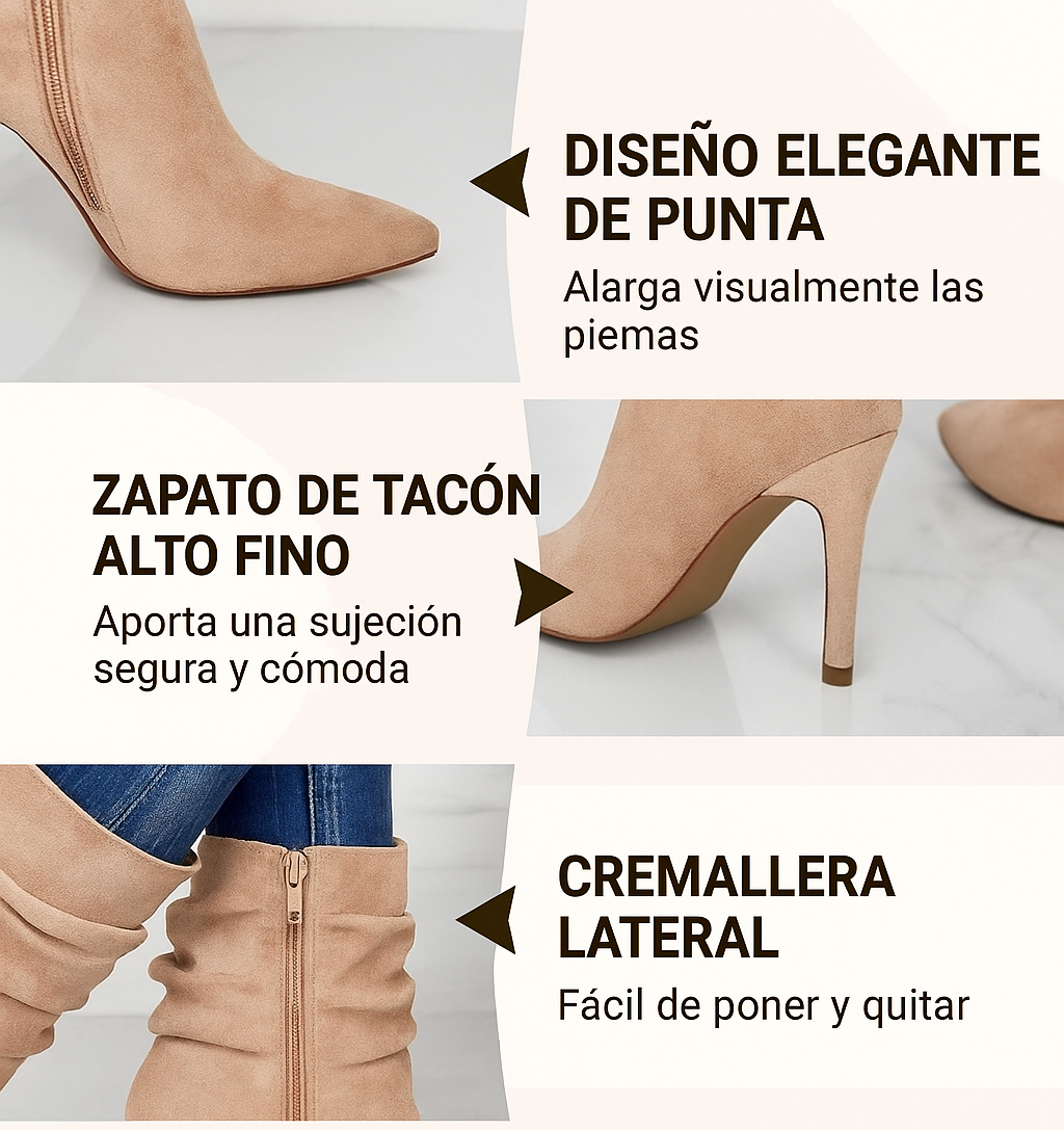 Catalina - Botines de tacón fino con punta