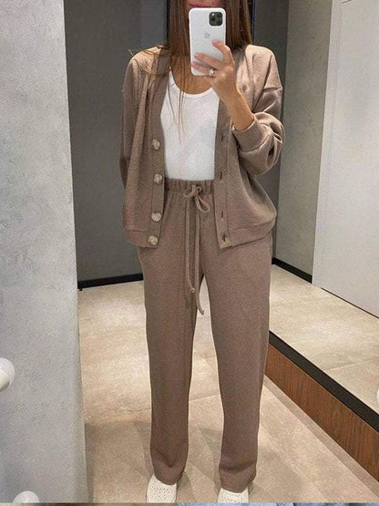 Amelia - Conjunto de cárdigan y pantalón de punto