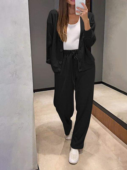Amelia - Conjunto de cárdigan y pantalón de punto