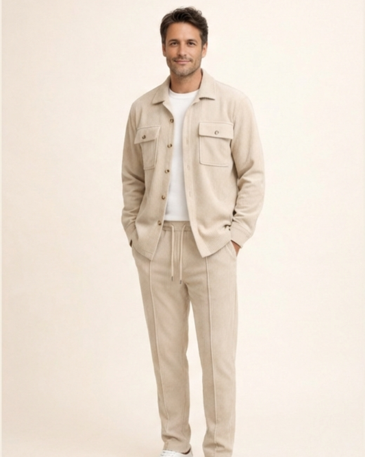Iván – Conjunto de chaqueta abotonada y pantalón waffle