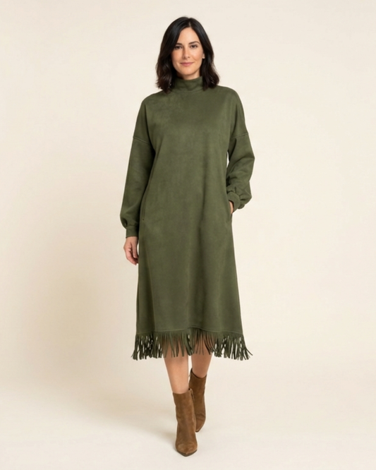 Tania - Vestido fluido de ante sintético