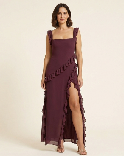 Verónica - Vestido largo con volantes y abertura