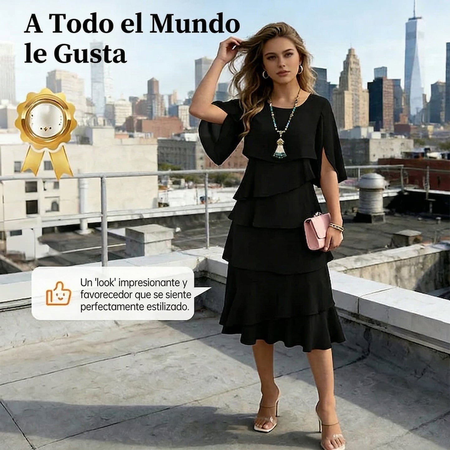 Macarena - Vestido elegante con mangas de volantes en capas