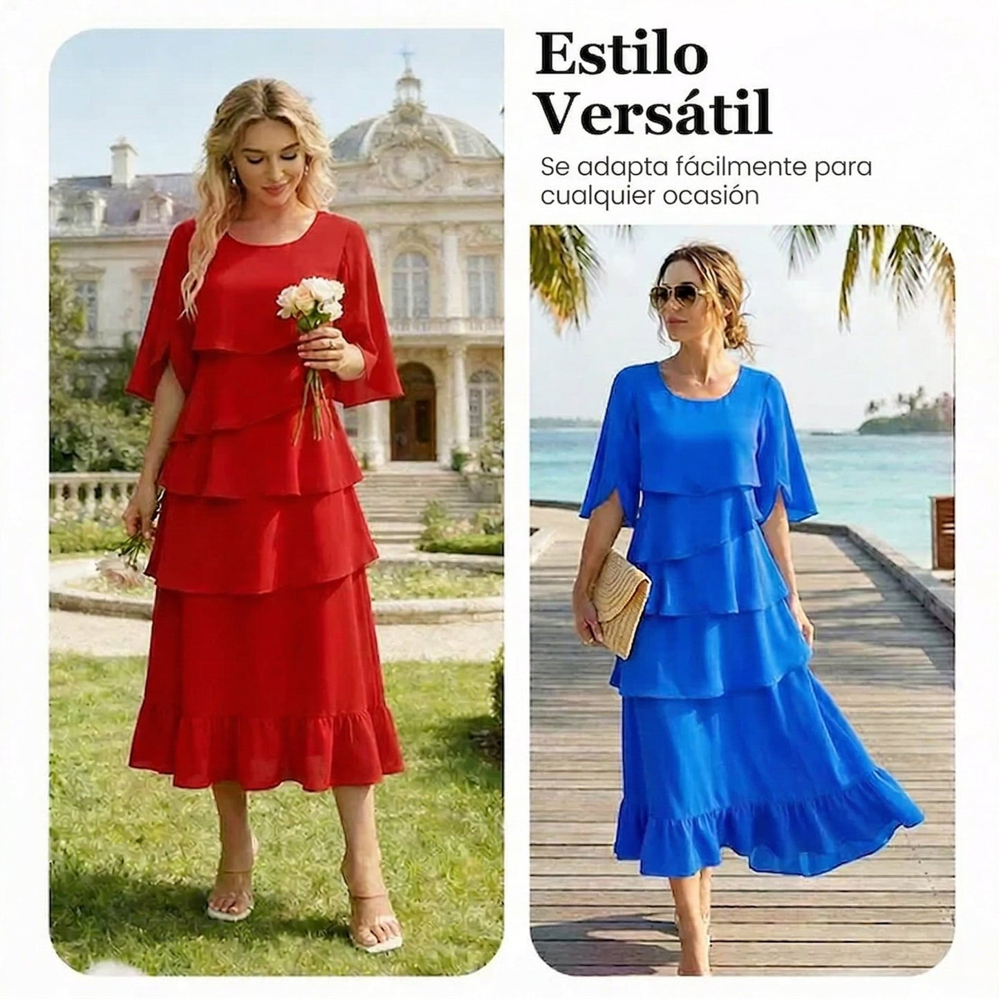 Macarena - Vestido elegante con mangas de volantes en capas