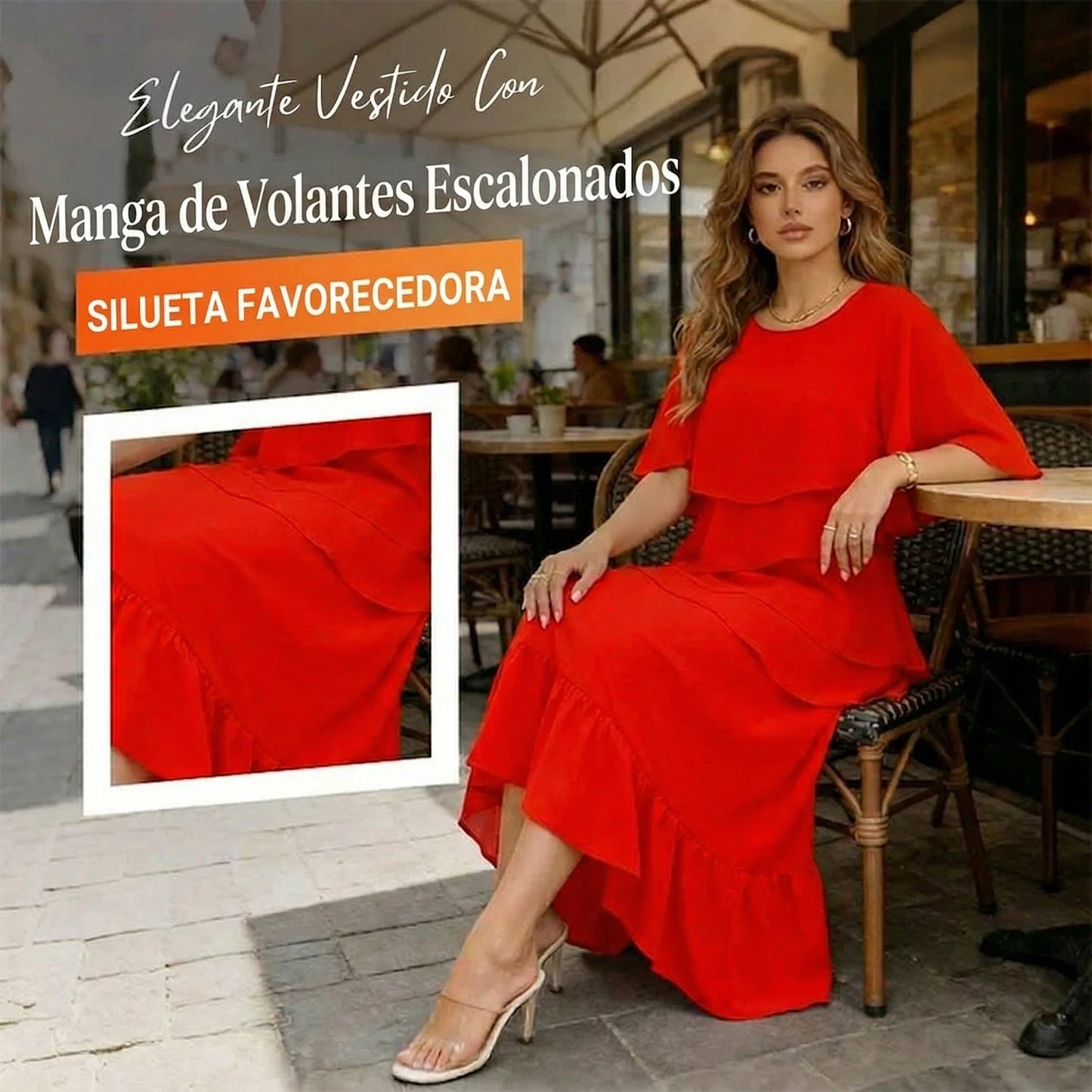 Macarena - Vestido elegante con mangas de volantes en capas