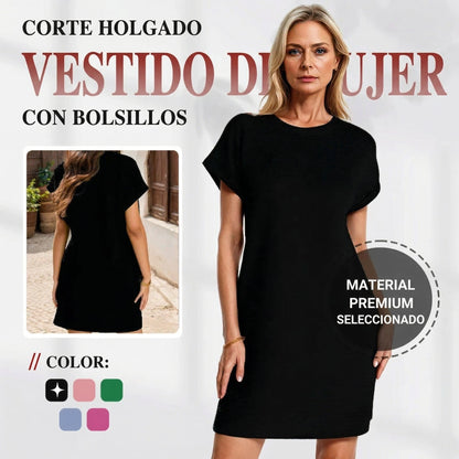 Gemma - Vestido de corte holgado con bolsillos