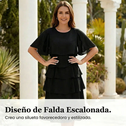 Macarena - Vestido elegante con mangas de volantes en capas