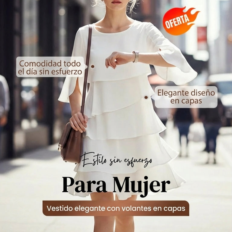 Gema - Vestido elegante de capas y volantes