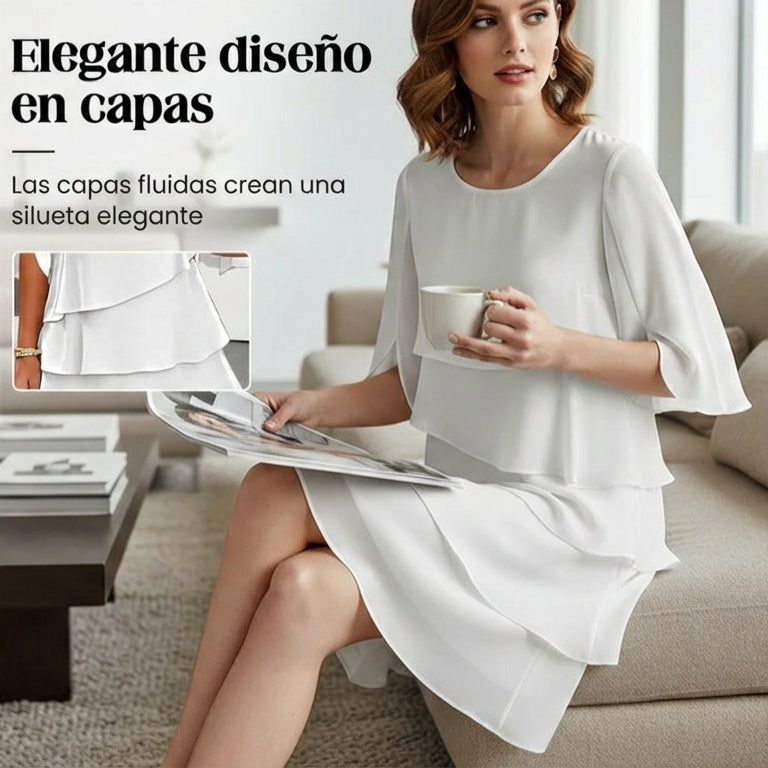 Gema - Vestido elegante de capas y volantes