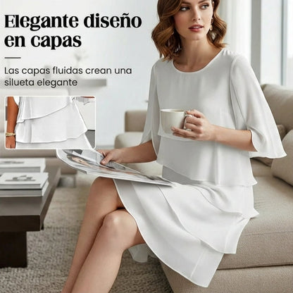 Gema - Vestido elegante de capas y volantes