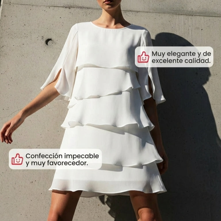 Gema - Vestido elegante de capas y volantes