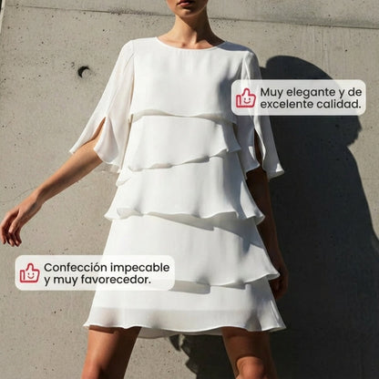 Gema - Vestido elegante de capas y volantes