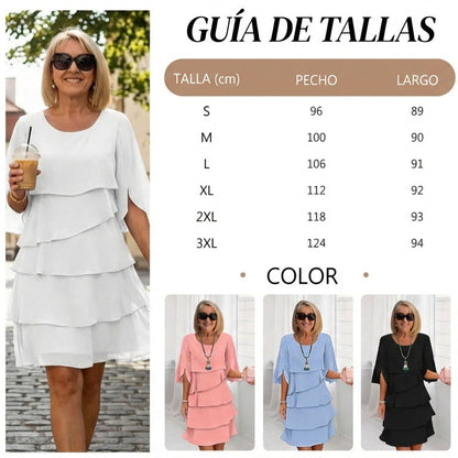 Gema - Vestido elegante de capas y volantes