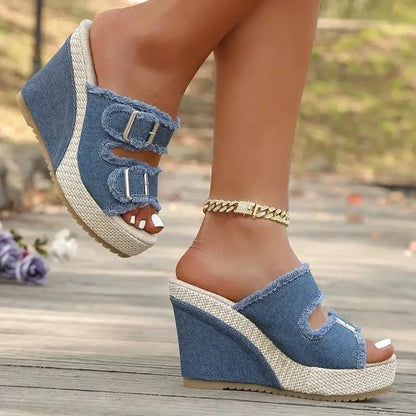 Zafira - Sandalias de cuña con hebillas y diseño vaquero