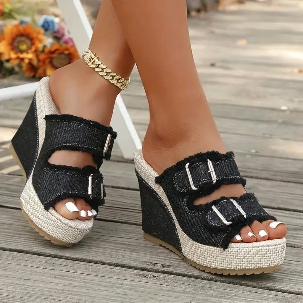 Zafira - Sandalias de cuña con hebillas y diseño vaquero