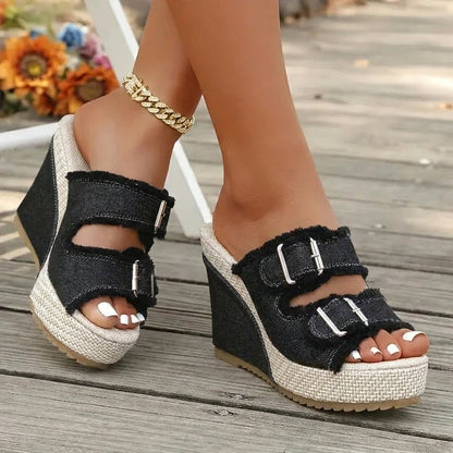 Zafira - Sandalias de cuña con hebillas y diseño vaquero