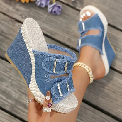 Zafira - Sandalias de cuña con hebillas y diseño vaquero