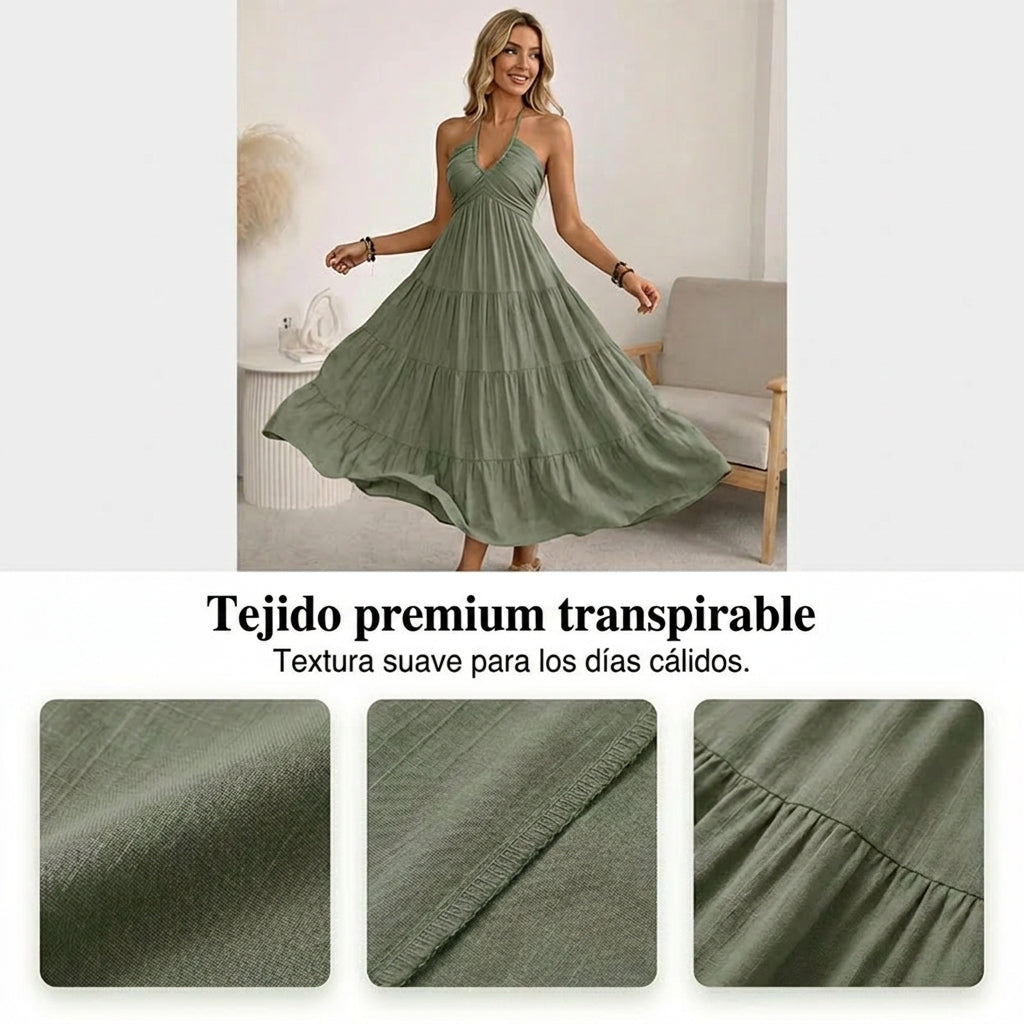 Adriana - Vestido largo con cuello halter y espalda descubierta