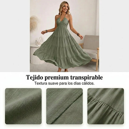 Adriana - Vestido largo con cuello halter y espalda descubierta