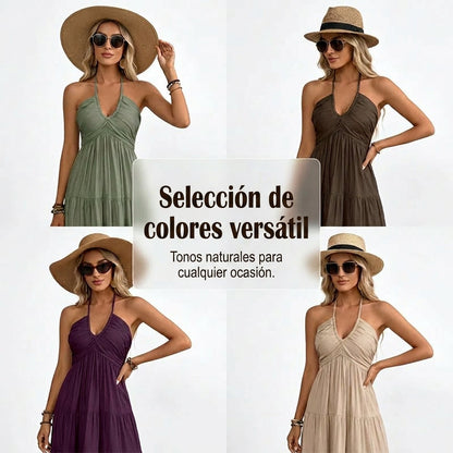 Adriana - Vestido largo con cuello halter y espalda descubierta