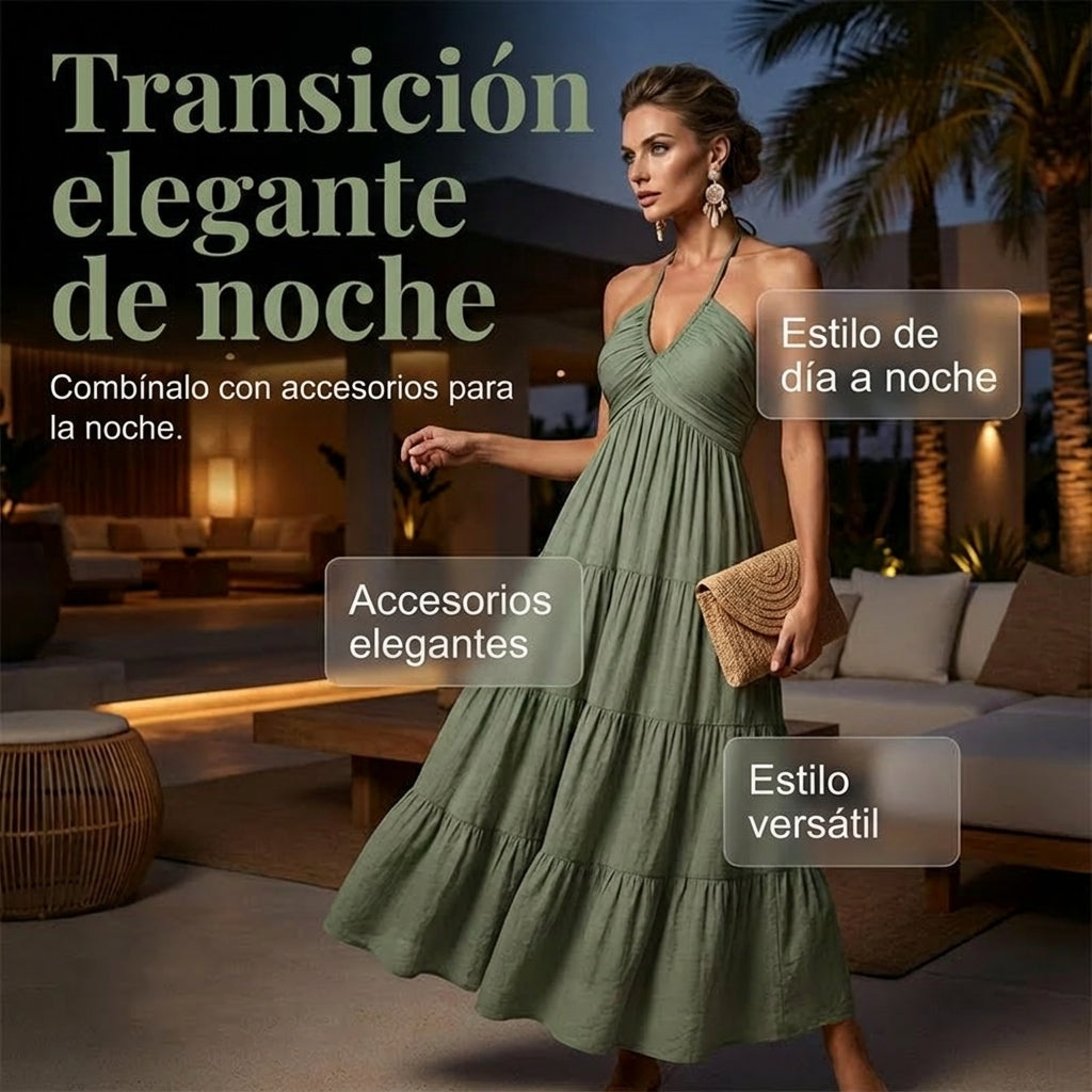 Adriana - Vestido largo con cuello halter y espalda descubierta