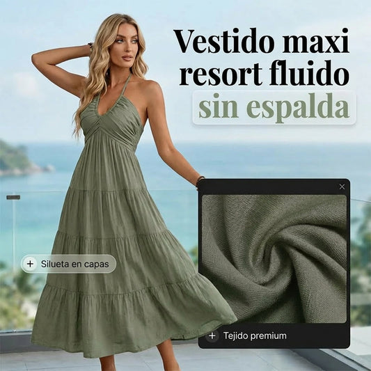 Adriana - Vestido largo con cuello halter y espalda descubierta