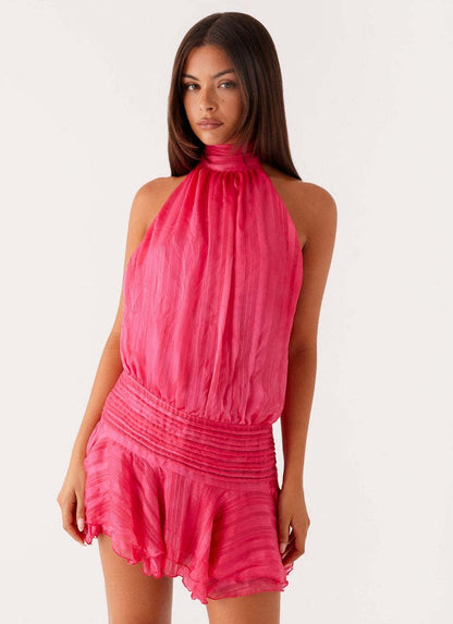 Blanca - Mini vestido casual con escote halter