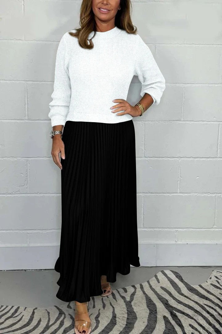 Almudena - Vestido maxi con jersey y falda plisada