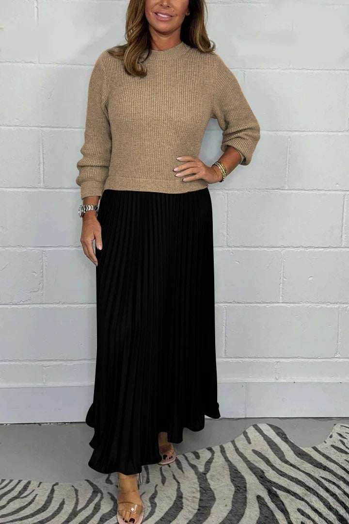 Almudena - Vestido maxi con jersey y falda plisada