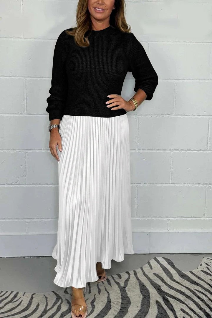 Almudena - Vestido maxi con jersey y falda plisada