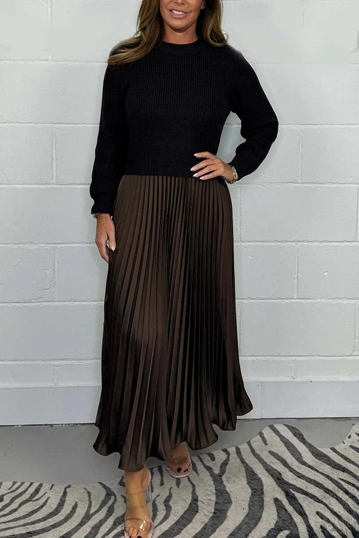 Almudena - Vestido maxi con jersey y falda plisada