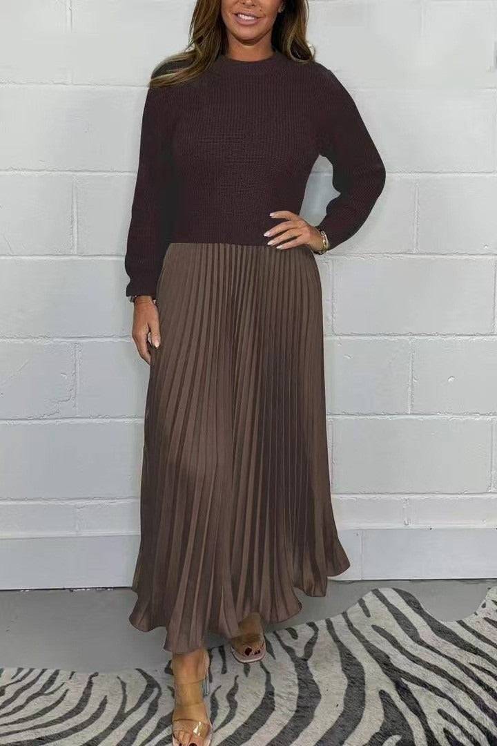 Almudena - Vestido maxi con jersey y falda plisada
